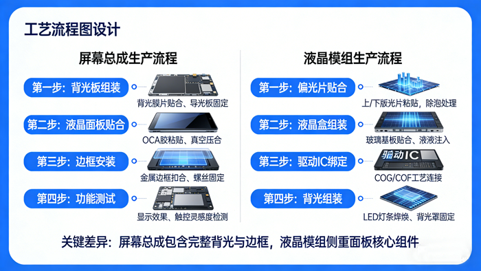屏幕总成和液晶模组的生产工艺流程有哪些区别