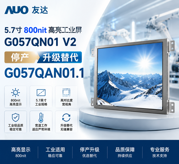 友达5.7寸800nit高亮工业屏G057QN01 V2停产-升级替代G057QAN01.1