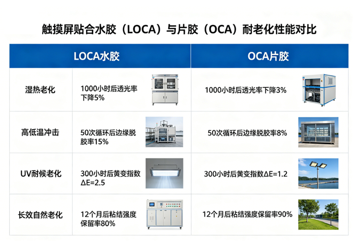 触摸屏贴合水胶和片胶的耐老化性能有什么不同