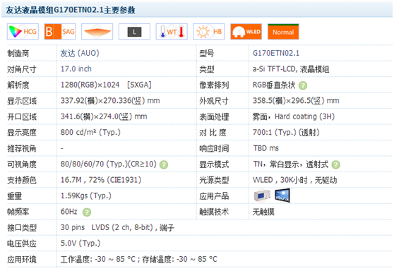 G170ETN02.1主要参数